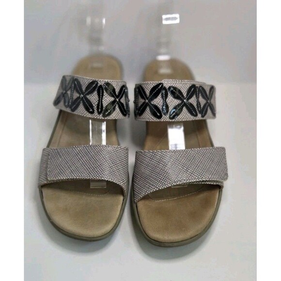 Naot Brown Crosshatch Black Flower Detail Leather & Suede Sandals Low Heel Sz 41 - Picture 4 of 8